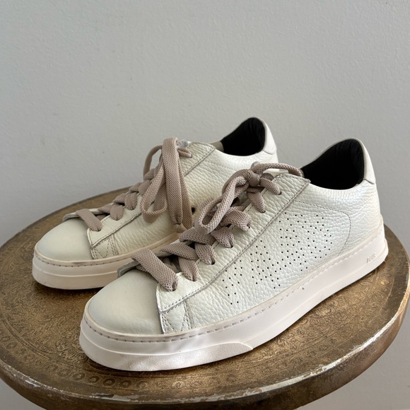 P448 Cream White Leather Sneakers with Light Taupe Laces - Picture 3 of 8